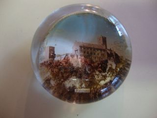 Wartburg Castle Germany Reverse Painted Souvenir Glass Paperweight OLD