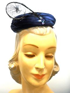 Vintage Ladies Cocktail Hat Luci Puci Midnight Blue 1950S One Size 