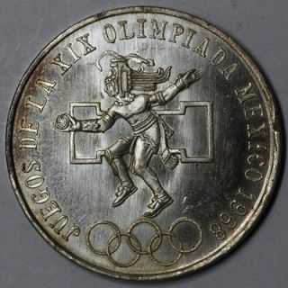 1968 Aztec Warrior Mexico silver 25 PESOS PL BU (0.52 oz) OLYMPIC 