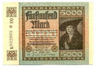 Germany Weimar Republic Reichsbanknote 5000 Mark 2.12. 1922 XF #80e