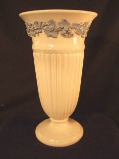 Vase 8.5 Embossed Queens Ware white blue Wedgwood factory lamp base