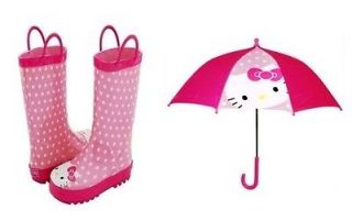 Western Chief Kids Hello Kitty Polka Dots Rainboots and Umbrella