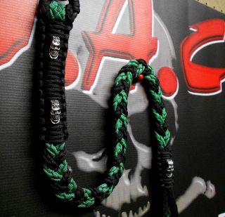 Kelly Green and Black, Motorcycle Get Back Whip, 4 strand new design
