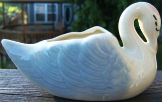 vintage ceramic swan planter blue pink white 1950s one day