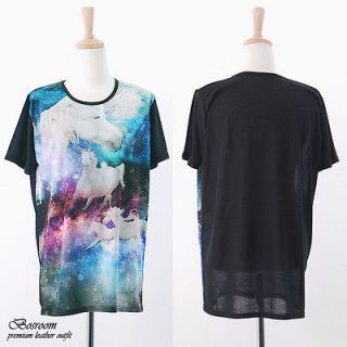 Womens mens Unicorn in Galaxy space summer graphic top short sleeve 