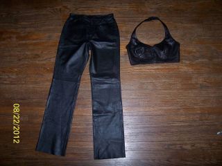   proper REAL leather black pants medium 6 8 34 36 C wilsons outfit bra
