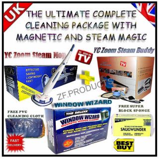STEAM MOP, STEAM BUDDY, WINDOW WIZARD   THE ULTIMATE CLEANING PACKAGE 