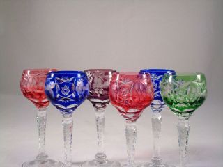 Nachtmann Traube Multi Color Crystal Cut to Clear Cordial Glasses