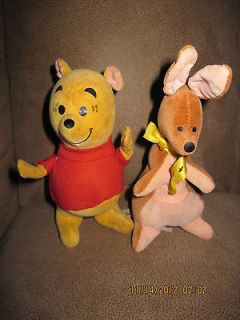 Winnie The Pooh & Roo * Circa 50s 60s Wood Chip Filled Stuffed Dolls 