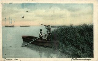 balatoni hungary duck hunting men in boat c1910 postcard time