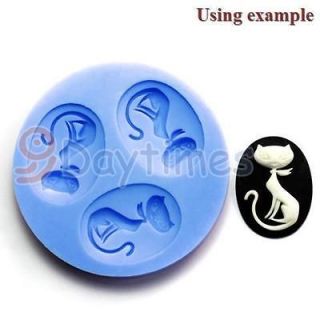   Cat Cabochon 3 Cavities Silicone Mold For Chocolate Handmade Fimo Clay