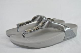 FITFLOP WOBBLE PIETRA BOARD GREY WEDGE RHINESTONE STRAP THONG STYLE 
