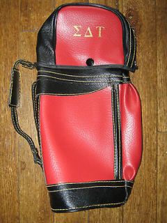 Vintage Sigma Delta Tau red/black golf bag, bottle carrier with 2 