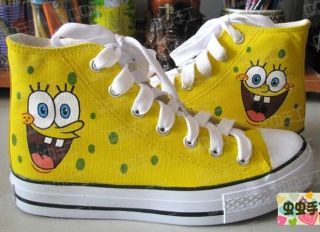 SpongeBob HandPainted Women Girls High top Canvas Sneakers Shoes YQ28