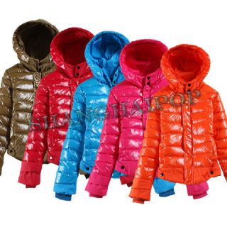 Women Glossy Hoodie Jacket Coat Outerwear Warm Short Puffer Zip Up Pad 