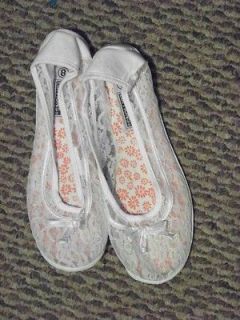 womens basic editions white sheer lace slip on flats shoes size 8