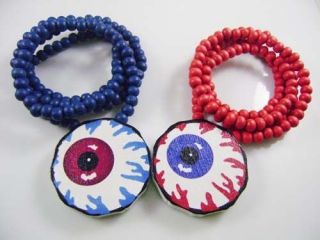   Eye Eyeball Pendant Blue&Red Good Wood Beads Rosary Chain Necklace