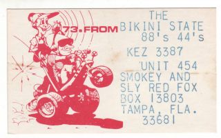 QSL CB Radio Card Tampa FL Florida KEZ 3387 Motorcycle 3 Wheeler ATV