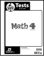 BJU Press Math 4 Test Answer Key (3rd ed.) Homeschoo​l Bob Jones 