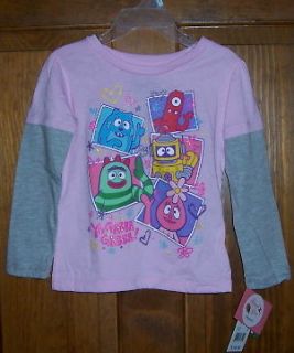 Yo Gabba Gabba Pink Gray Mock Layer Paint and Glitter Tee Shirt 