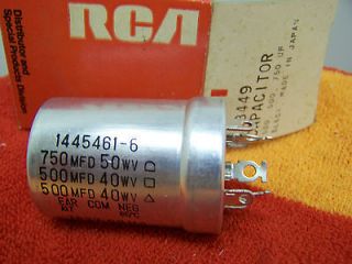 RCA Can Capacitor 750uf 50v 500uf 40v 500uf 40v MFD Can Cap Tested