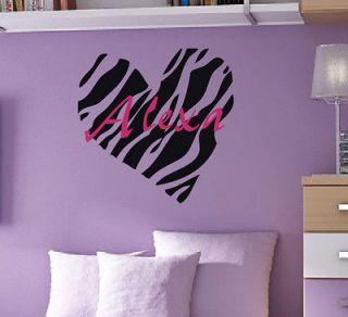   Name Zebra Print Heart Vinyl Wall Art Sticker Decal Kids Decor