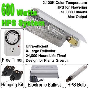 600W HPS Grow Light Premium System XL Hood Reflector 600 Watt Digital 