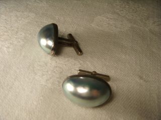 Unique Sterling Silver Blue Mabe Pearl Mens Cufflinks