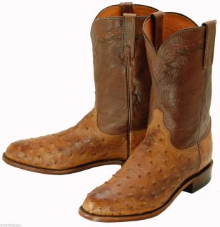 374 Used Vintage Lucchese 1883 Ostrich Roper Cowboy Boots Mens 10 5 D 