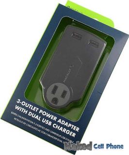   POWERELITE PORTABLE TRAVEL POWER STRIP 3 OUTLETS 2 USB CHARGER PORTS