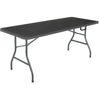 Rectangular 6 ft Long Center Fold Folding Legs Adjustable Table Black 
