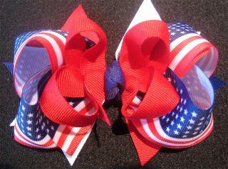 American Flag Boutique Hair Bow Patriotic 4th of July