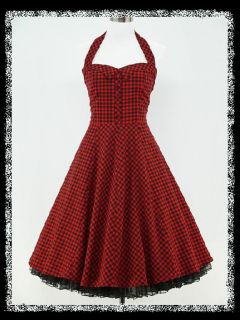 DRESS190 Red Black Check 50s 60s 70s Rockabilly Cocktail Prom 