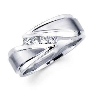 14k White Gold Mens Diamond Wedding Band Ring 0 32ct