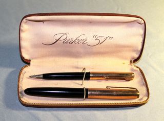 12K Gold Filled Parker 51 Black Fountain Pen and Matching Mechanical 