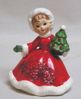 Vintage Christmas LEFTON Shopper Girl Figurine Holds Tree #6604