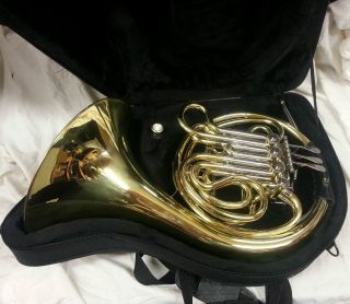 MARINELLI 6444L DOUBLE FRENCH HORN W LEATHER WRAP & CASE   NICE