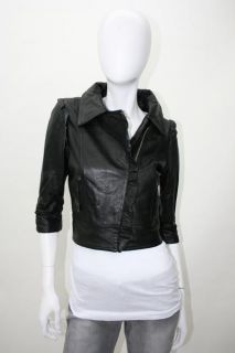 48  TOPSHOP Cropped Leather Motorcycle Jacket Small 