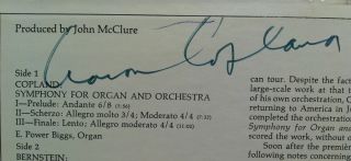 Bernstein Biggs FRANCESCATTI LP Signed by Copland M