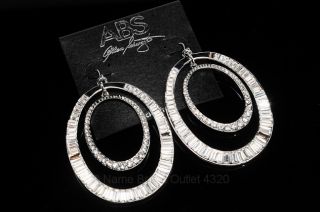 ABS Allen Schwartz Silver Tone Double Ring Hook Post Dangle Earrings 