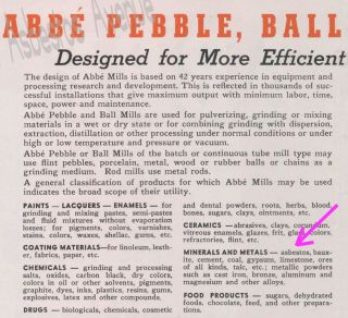 Abbe Engineering Asbestos Catalog Ball Tube Mills 1940s
