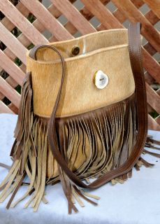 Southwest Abbie Caplin Brizillian Hair on Cowhide Fringe Leather Bag 