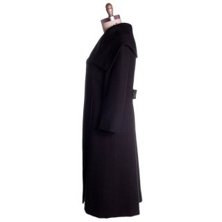 Vintage Black Textured Wool Swing Coat Huge Collar George Carmel Size 