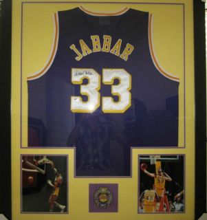 Kareem Abdul Jabbar Signed Framed Purple Lakers Jersey w Schwartz COA 