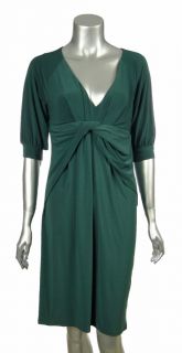ABS by Allen Schwartz Womens Green V Neck Twist Front Jersey Dress s 