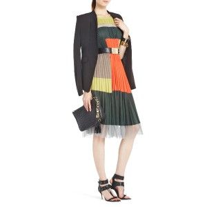 New $348 BCBG Max Azria Abie Color Blocked Cocktail Pleated Dress US 2 