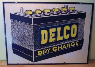 ORIGINAL AC DELCO GM DOUBLE SIDED DRY CHARGE BATTERY SIGN for OIL GAS 