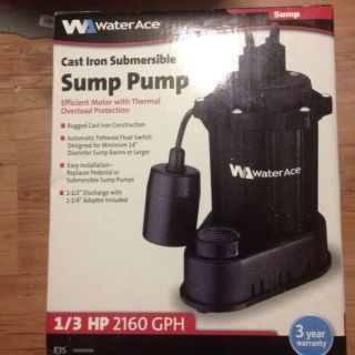 Water Ace Cast Iron Submersible Sump Pump 1 3 HP 2160 GPH