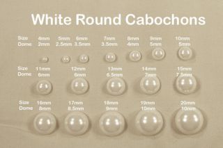 White Round Acrylic Faux Cabochon Flatback Pearl Style Beads Sizes 4mm 