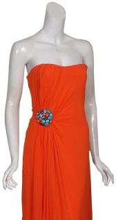 Reem Acra Draped Tangerine Silk Eve Gown Dress 10 New